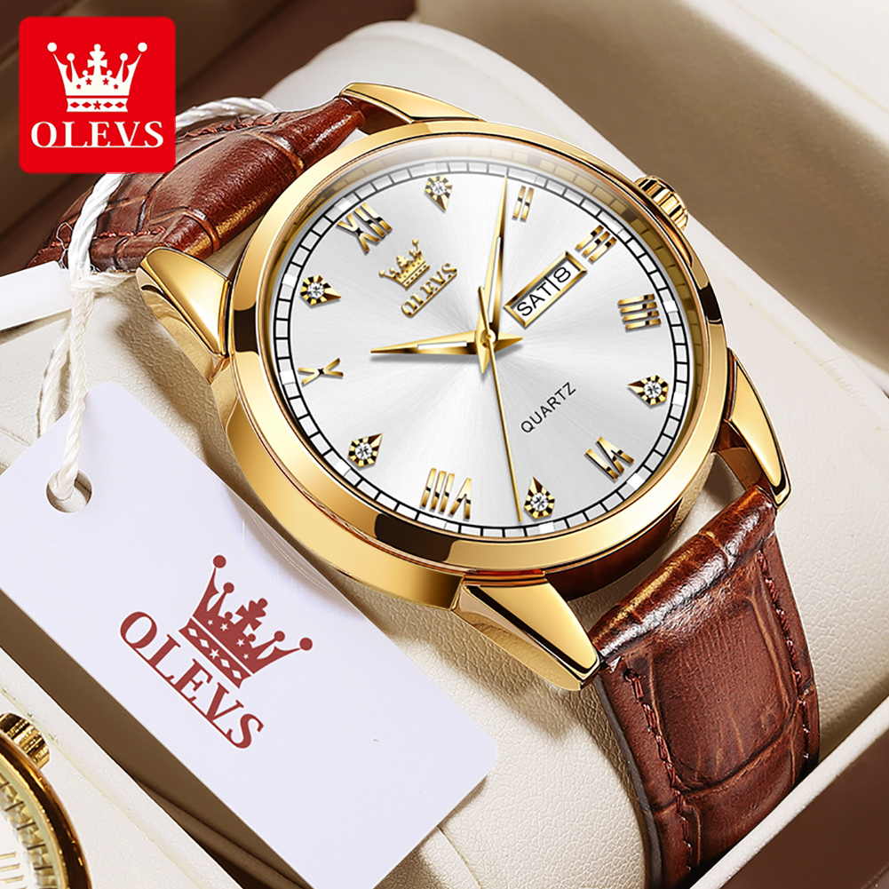 Leather Watch Band Men - OLEVS 6896 Montre à quartz pour