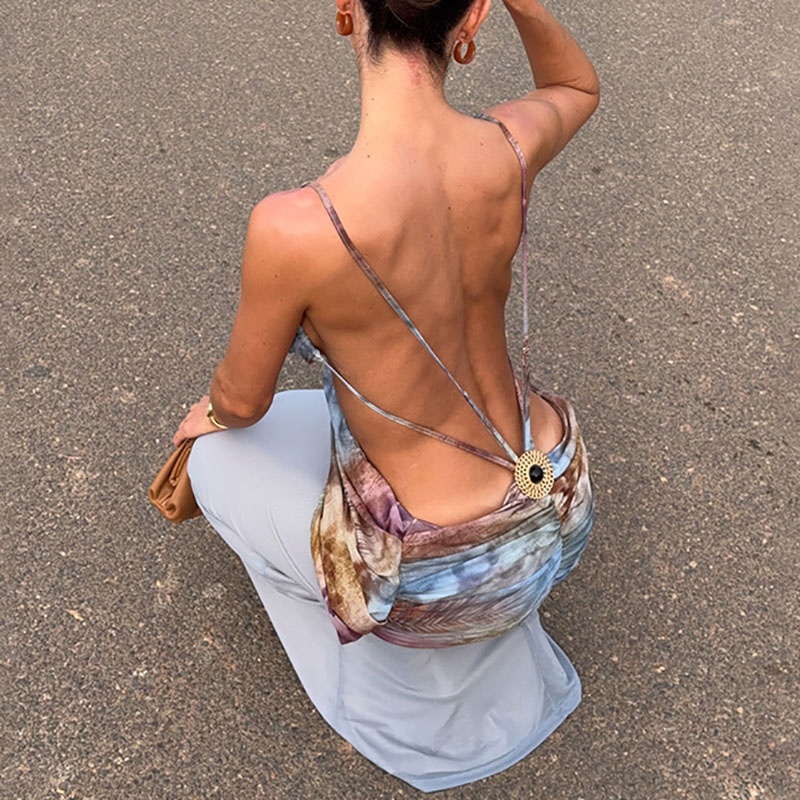 Robe de soirée élégante à impr - Mesh Strap Metal avis et prix