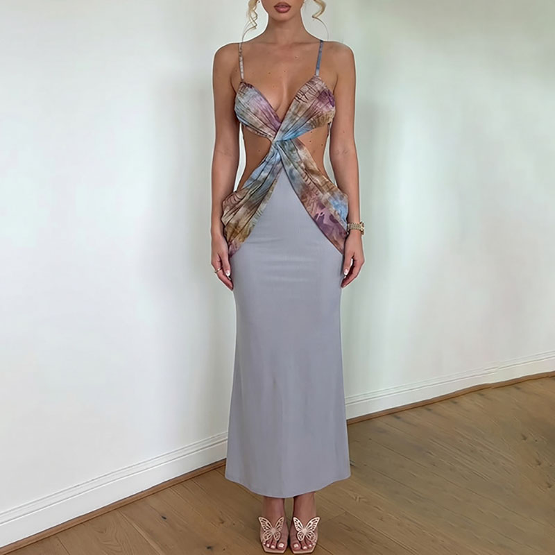 Robe longue élégante à imprimé - Mesh Strap Metal avis et prix