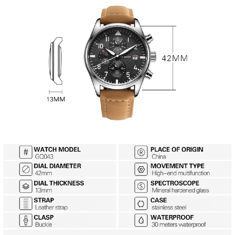 OCHSTIN – montre chronographe  - Leather Watch Band Men avis et prix